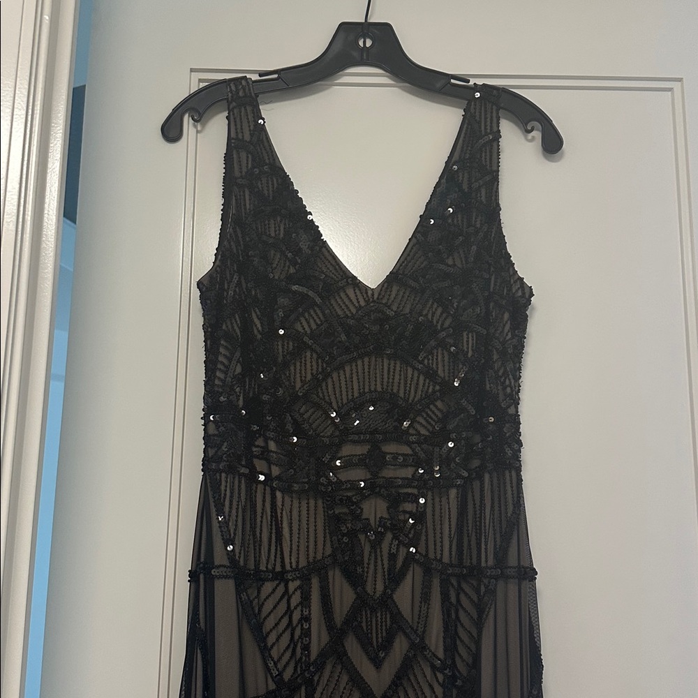 JS Collections Black Beaded Sleeveless Dress